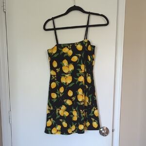 Divided Lemon Print Mini Black Dress